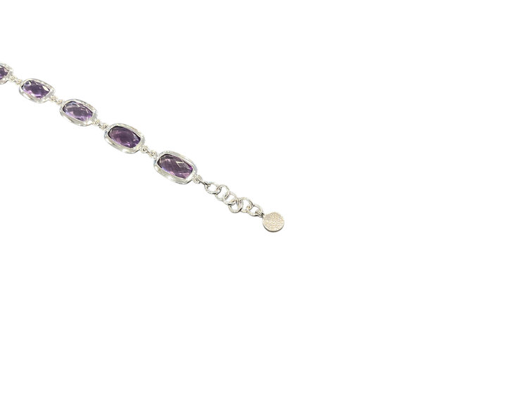 STEPHEN ESTELLE (Y)925 AMETHYST CHECKERBOARD CUT BEZEL SET W/ADJUSTABLE LINKS  SILVER  BRACELET