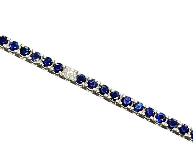 (Y)14KW 5.50TW  & 0.25CTW DIAMOND SAPPHIRE  WHITE GOLD TENNIS BRACELET