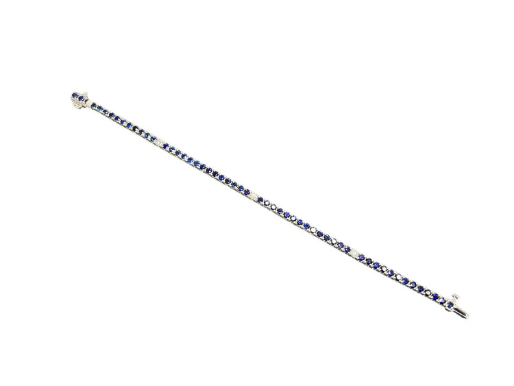 (Y)14KW 5.50TW  & 0.25CTW DIAMOND SAPPHIRE  WHITE GOLD TENNIS BRACELET