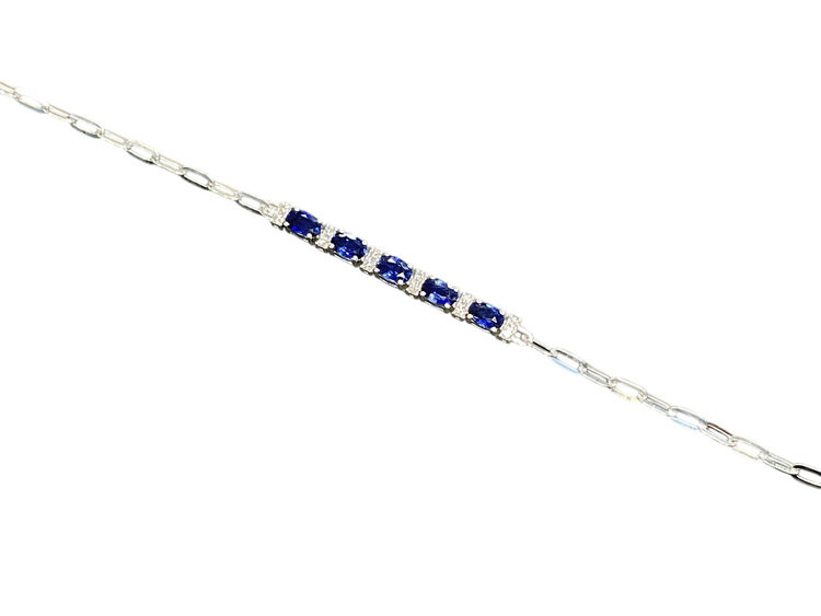 Roman + Jules (R)14KW 0.14CT DIA 1.50CT SAPPHIRE 5 OVAL CUT W/ DIAMOND STATIONS CENTERED ON OVAL LINK BRACELET