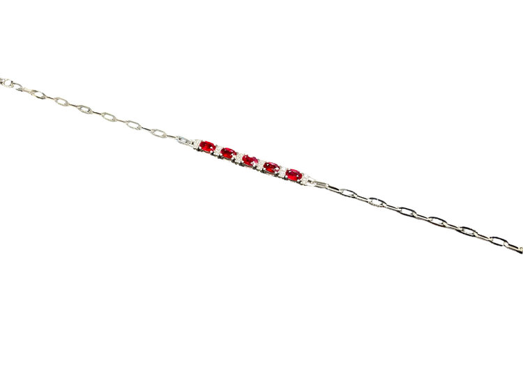 Roman + Jules (R)14KW 0.14CT & 1.41CT 5 OVAL RUBY AND DIAMOND CENTERED IN OVAL LINK BRACELET