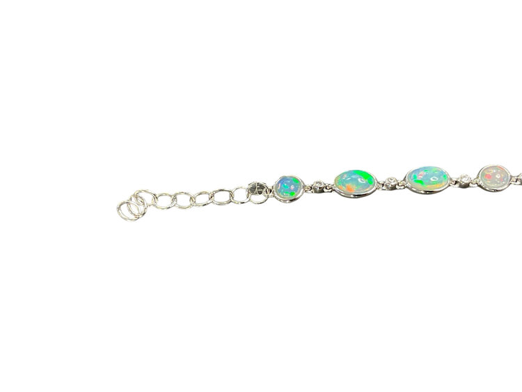 PRIMA NY (Y)14KW .10CTW DIA &  4.06CT OPAL BEZEL SET ALTERNATING DIAMOND AND OPAL ROUND & OVAL CUT WHITE GOLD  BRACELET