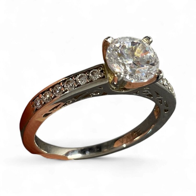 PRIMA NY (R)SAMPLE .14CT ROUND PRONGED CHANNEL WHITE GOLD SEMI MOUNT