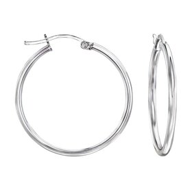 (R)925 2MM THICKNESS RHODIUM PLATED HOOP EARRINGS