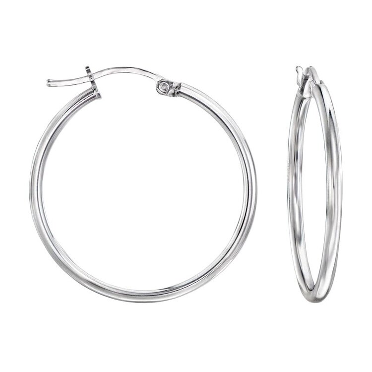 (R)925 2MM THICKNESS RHODIUM PLATED HOOP EARRINGS