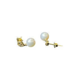 MASTALONI (Y)14KY 7-7.5MM FW DANGLE PEARL FRESHWATER W/DIAMOND ACCENT YELLOW GOLD  EARRINGS