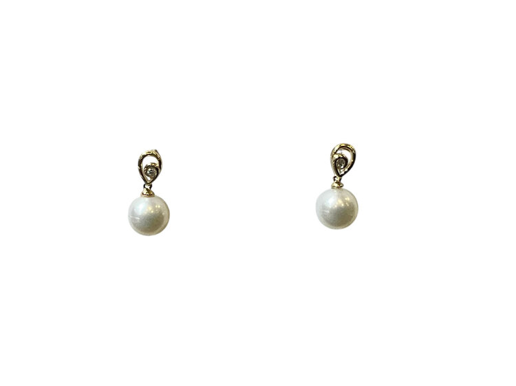 MASTALONI (Y)14KY 7-7.5MM FW DANGLE PEARL FRESHWATER W/DIAMOND ACCENT YELLOW GOLD  EARRINGS