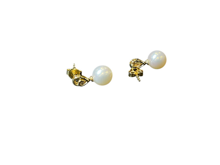 MASTALONI (Y)14KY 7-7.5MM FW DANGLE PEARL FRESHWATER W/DIAMOND ACCENT YELLOW GOLD  EARRINGS