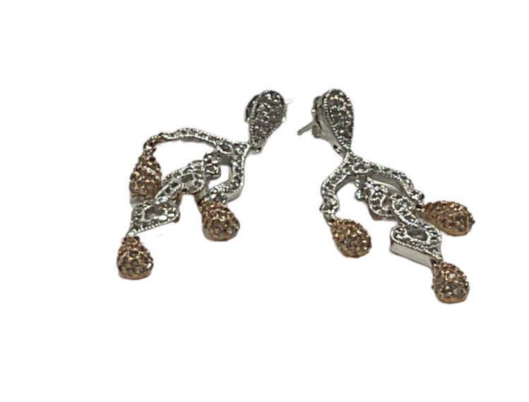 GEMDEK (Y)14K DIA 1.52CT ROSE/WHITE GOLD CHANDELIER DIAMOND EARRINGS