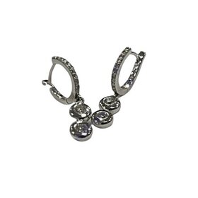 GEMDEK (Y)14K DIA .50CT WHITE GOLD BEZEL DIAMOND DROP EARRINGS