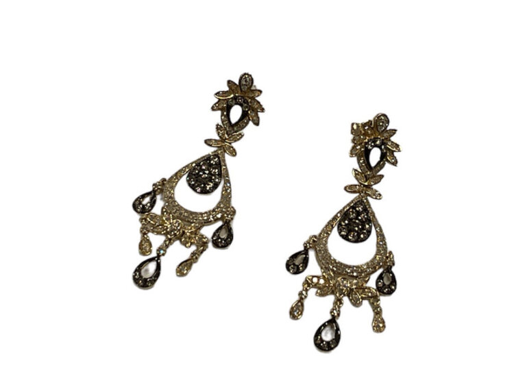 GEMDEK (Y)14K DIA 1.45CT YELLOW GOLD DIAMOND CHANDELIER EARRINGS
