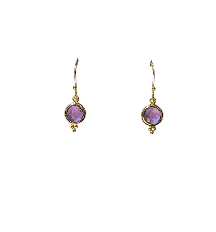 STEPHEN ESTELLE (Y)925 AMETHYST ROUND CHECKERBOARD CUT VERMEIL DANGLE EARRINGS