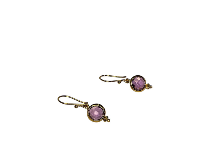 STEPHEN ESTELLE (Y)925 AMETHYST ROUND CHECKERBOARD CUT VERMEIL DANGLE EARRINGS