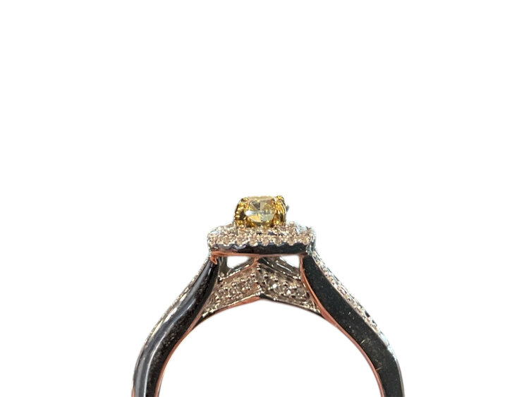 (Y)14KW 0.65CTW FANCY YELLOW CENTER BEAD SET WH DIAMOND ENGAGEMENT RING