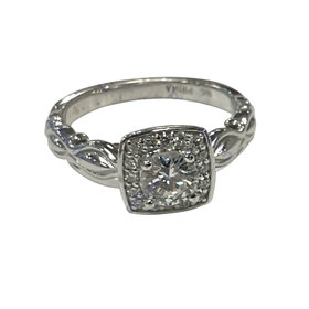 (Y)14K .47CT H SI1 .18CTW 14K WHITE GOLD HALO BRIDAL RING WITH .47CT SI1 H NATURAL ROUND DIAMOND