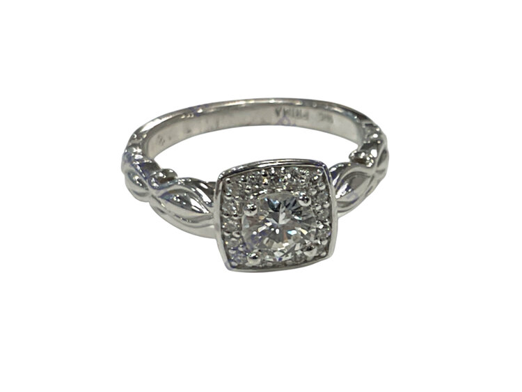 (Y)14K .47CT H SI1 .18CTW 14K WHITE GOLD HALO BRIDAL RING WITH .47CT SI1 H NATURAL ROUND DIAMOND