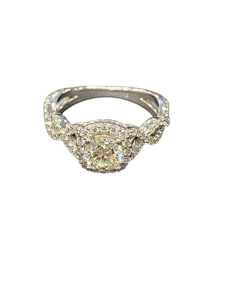 (X)14KW 1.51CTW NATURAL 0.81 J VS1 0.70MTG DIAMOND ENGAGEMENT RING ROUND HALO TWIST
