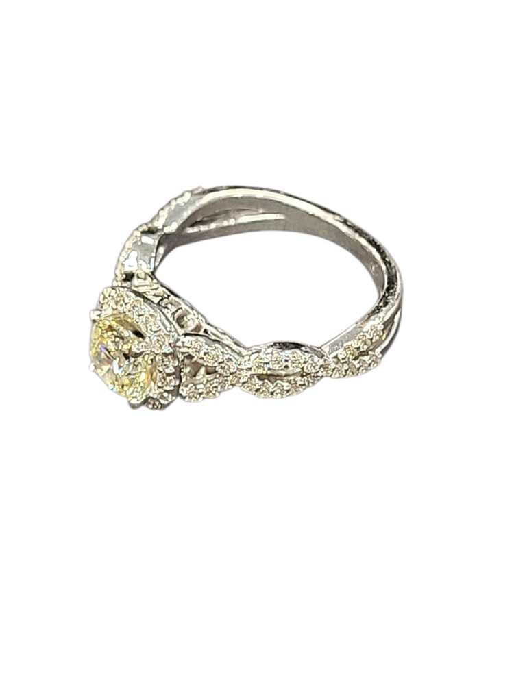 (X)14KW 1.51CTW NATURAL 0.81 J VS1 0.70MTG DIAMOND ENGAGEMENT RING ROUND HALO TWIST