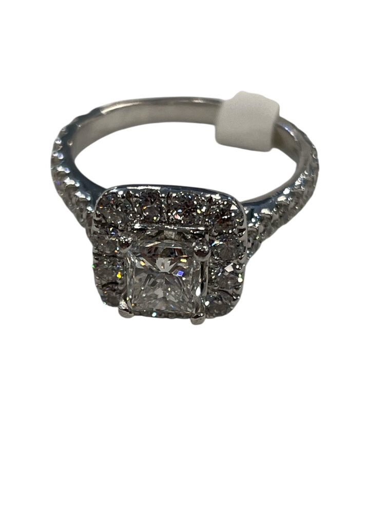 (Y)14K 2CTW I/SI2 G PRINCESS CUT (G/SI2 1CT)HALO RING WG
