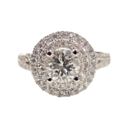 PRIMA NY (X) 14K .94CT VS2 J .79MTG WHITE GOLD DOUBLE HALO BRIDAL RING NATURAL DIAMONDS