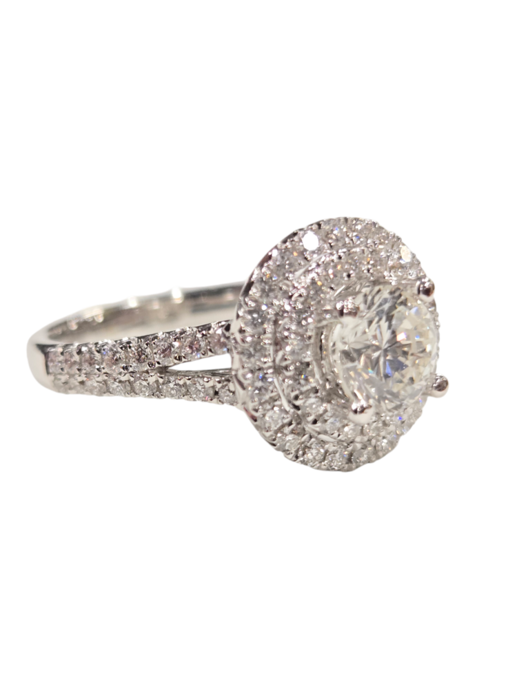 PRIMA NY (X) 14K .94CT VS2 J .79MTG WHITE GOLD DOUBLE HALO BRIDAL RING NATURAL DIAMONDS