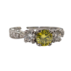 GEMDEK M(Y) 14K 1.49CTS IRAD. WHITE GOLD RING, .70CT IRRADIATED YELLOW DIAMOND VS1, .79CT DIAMOND MOUNTING