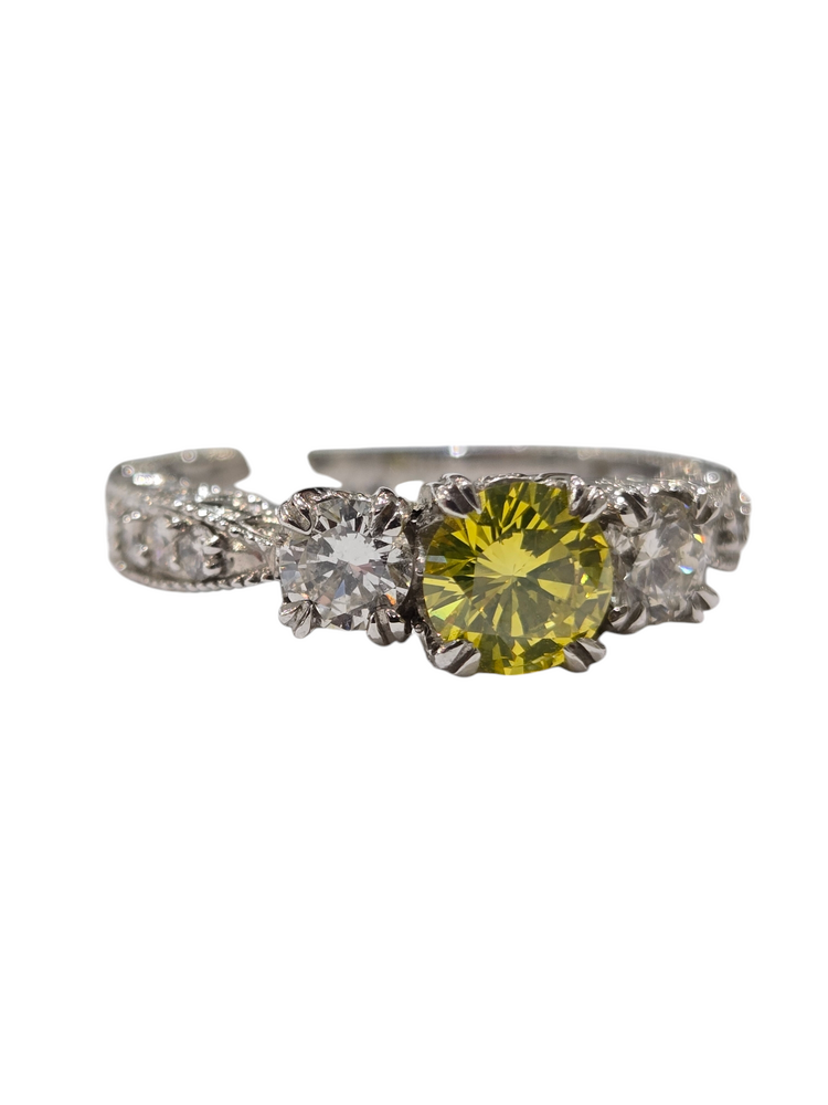 GEMDEK M(Y) 14K 1.49CTS IRAD. WHITE GOLD RING, .70CT IRRADIATED YELLOW DIAMOND VS1, .79CT DIAMOND MOUNTING