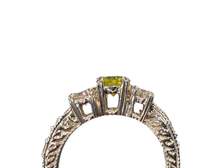 GEMDEK M(Y) 14K 1.49CTS IRAD. WHITE GOLD RING, .70CT IRRADIATED YELLOW DIAMOND VS1, .79CT DIAMOND MOUNTING