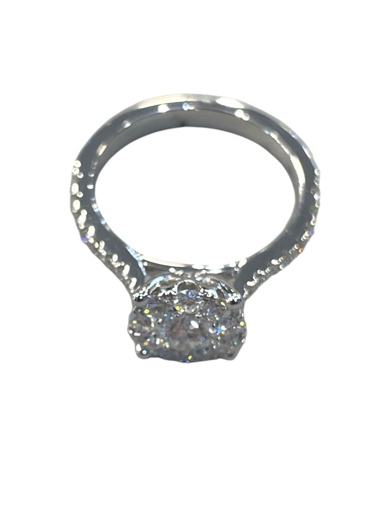 PRIMA NY (Y)14K 1.04CT MULTI  DIAMOND HALO CLUSTER WHITE GOLD RING FINGER SIZE 6.5