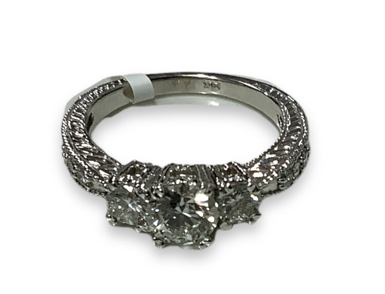 GEMDEK (Y)14K .71 RND DIA .35 DIAS 14K WHITE GOLD RING .71 H SI+ ROUND CENTER STONE W/ .09+.35 DIAMONDS