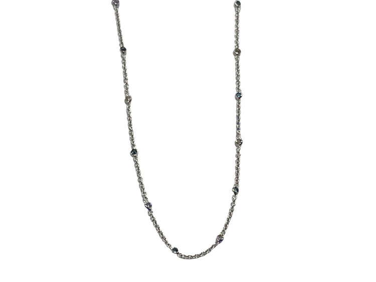 GEMDEK (R)14K DIA .80CT WHITE GOLD BLUE AND WHITE DIAMOND BEZEL SET NECKLACE