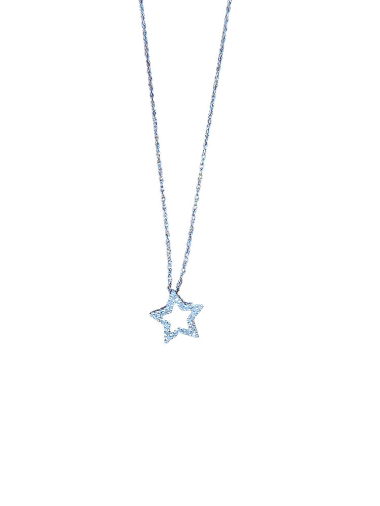 (Y)14KW 1/8TW 14” CARDED CHAIN  STAR PENDANT WHITE GOLD