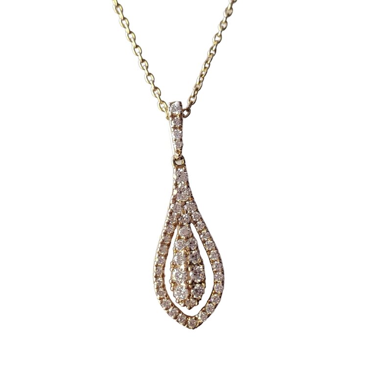 PRIMA NY (Y)14KY 0.28CTW DROP MINED DIAMOND  YELLOW GOLD NECKLACE 18” W/ADJUSTABLE CABLE CHAIN