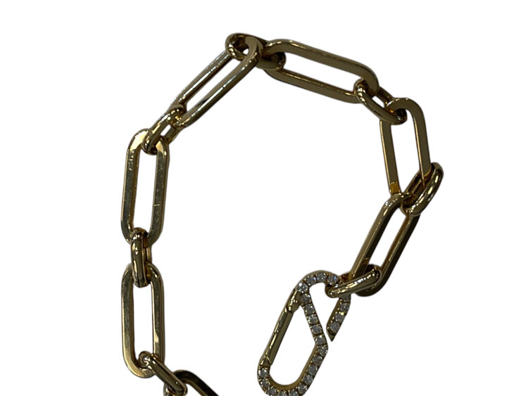 (R) 14KY .33TW PAPERCLIP ACCENTED BRACELET YELLOW GOLD