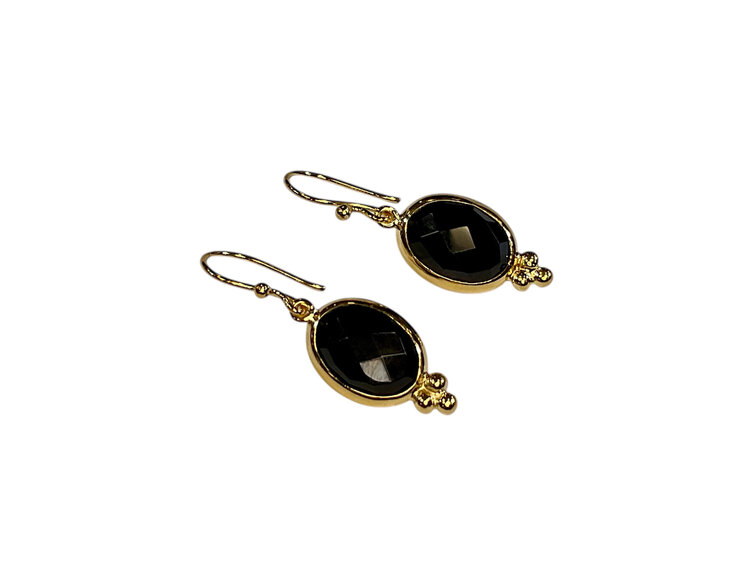 STEPHEN ESTELLE (Y)925 ONYX OVAL CHECKERBOARD CUT VERMEIL DANGLE EARRINGS