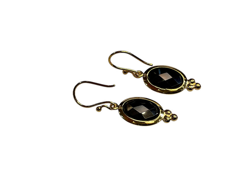 STEPHEN ESTELLE (Y)925 ONYX OVAL CHECKERBOARD CUT VERMEIL DANGLE EARRINGS
