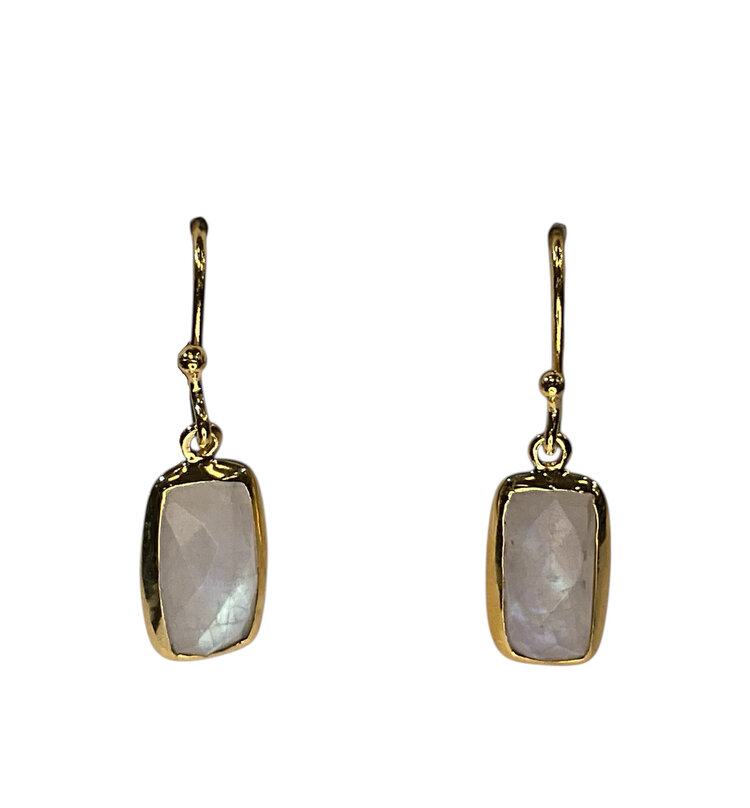 STEPHEN ESTELLE (Y)925 RAINBOW MOONSTONE RECTANGULAR CHECKEREDBOARD CUT VERMEIL EARRINGS