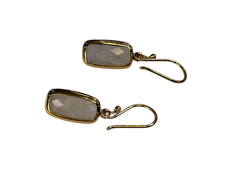 STEPHEN ESTELLE (Y)925 RAINBOW MOONSTONE RECTANGULAR CHECKEREDBOARD CUT VERMEIL EARRINGS