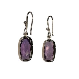 STEPHEN ESTELLE (Y)925 AMETHYST RECTANGULAR CHECKERBOARD CUT SILVER DANGLE EARRINGS