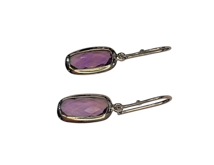 STEPHEN ESTELLE (Y)925 AMETHYST RECTANGULAR CHECKERBOARD CUT SILVER DANGLE EARRINGS