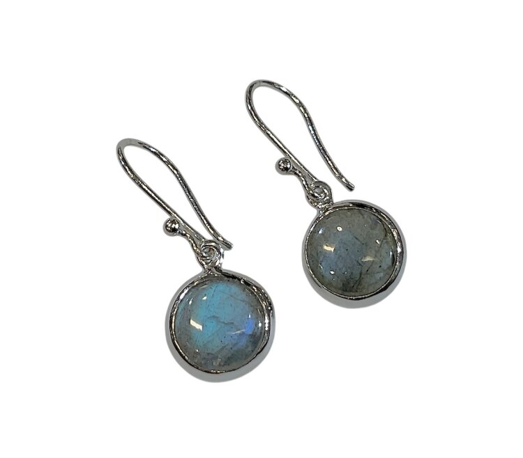 STEPHEN ESTELLE (Y)925 LABRADORITE ROUND CUT SILVER DANGLE EARRINGS