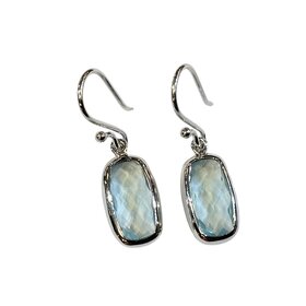 STEPHEN ESTELLE (Y)925 BLUE TOPAZ RECTANGULAR CHECKERBOARD CUT SILVER EARRINGS