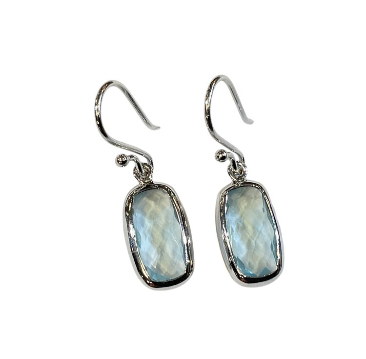 STEPHEN ESTELLE (Y)925 BLUE TOPAZ RECTANGULAR CHECKERBOARD CUT SILVER EARRINGS