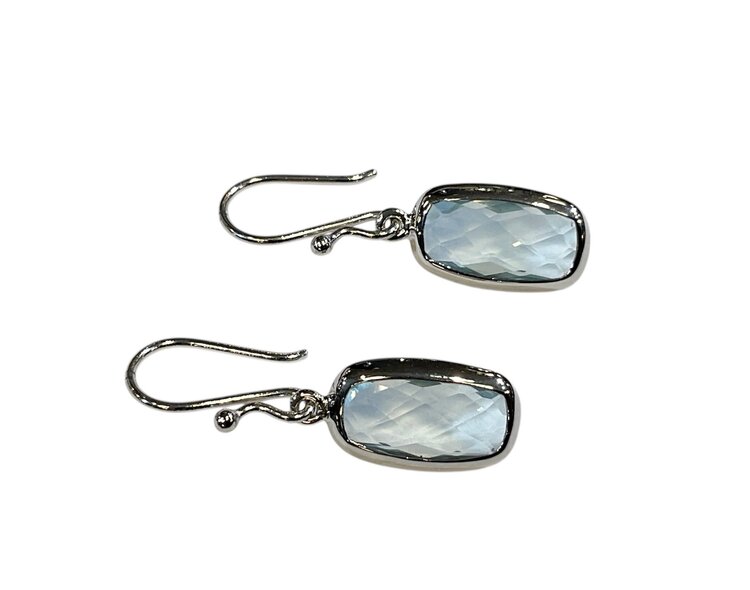 STEPHEN ESTELLE (Y)925 BLUE TOPAZ RECTANGULAR CHECKERBOARD CUT SILVER EARRINGS