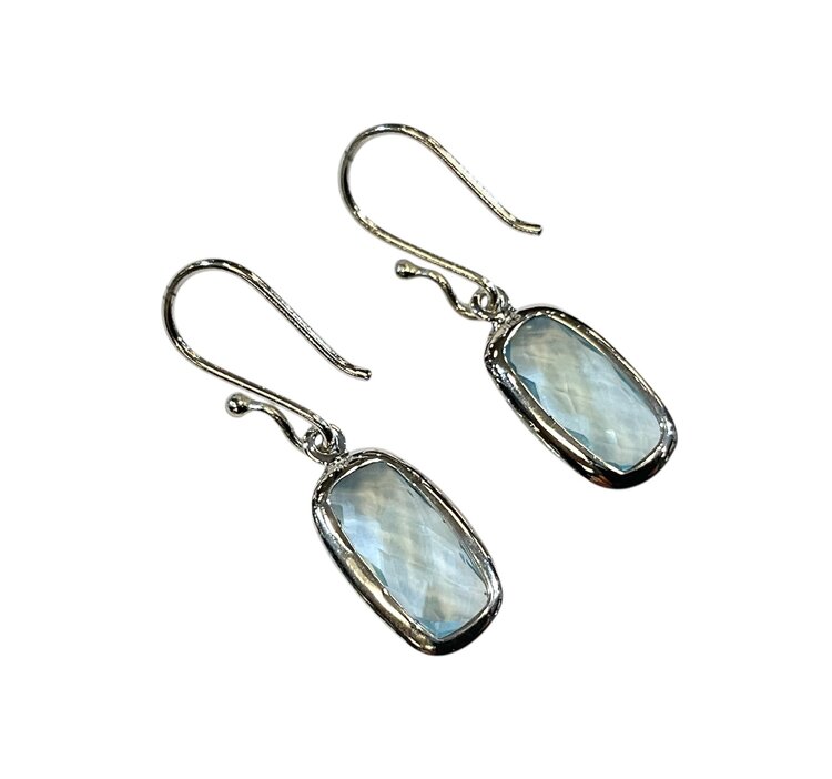 STEPHEN ESTELLE (Y)925 BLUE TOPAZ RECTANGULAR CHECKERBOARD CUT SILVER EARRINGS