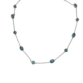 PRIMA NY (Y)14K 4.76 SWISS BLUE TOPAZ BEZEL SET BY THE YARD WHITE GOLD NECKLACE