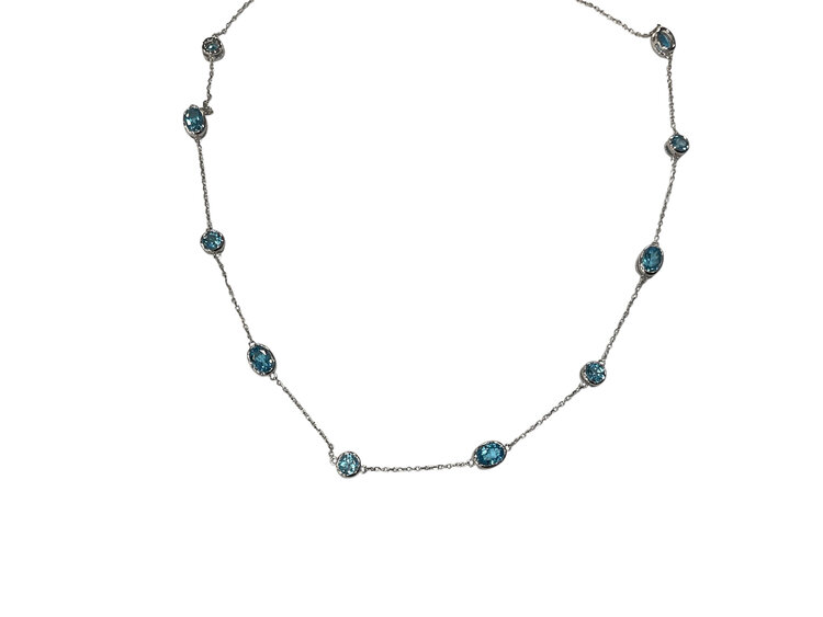 PRIMA NY (Y)14K 4.76 SWISS BLUE TOPAZ BEZEL SET BY THE YARD WHITE GOLD NECKLACE