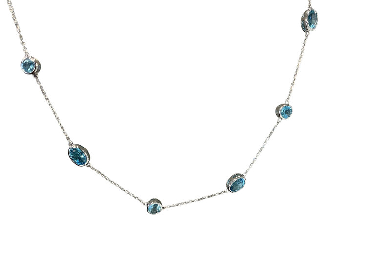 PRIMA NY (Y)14K 4.76 SWISS BLUE TOPAZ BEZEL SET BY THE YARD WHITE GOLD NECKLACE