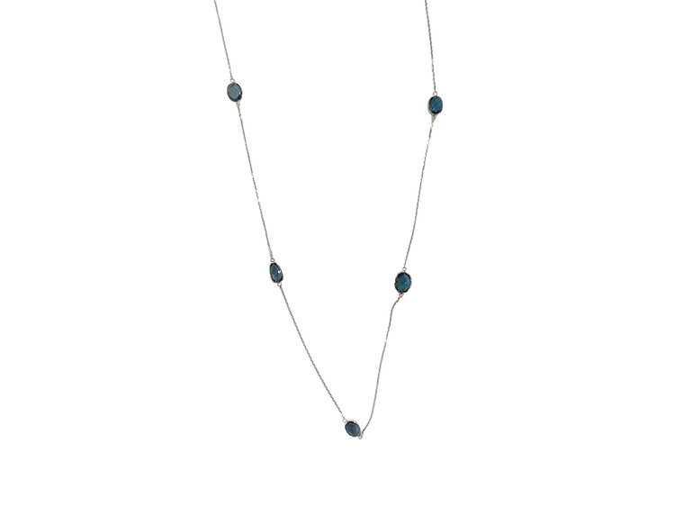 PRIMA NY (Y)14K 17.09 LB LONDON BLUE TOPAZ 10 STONE 35” BY THE YARD BEZEL SET NECKLACE
