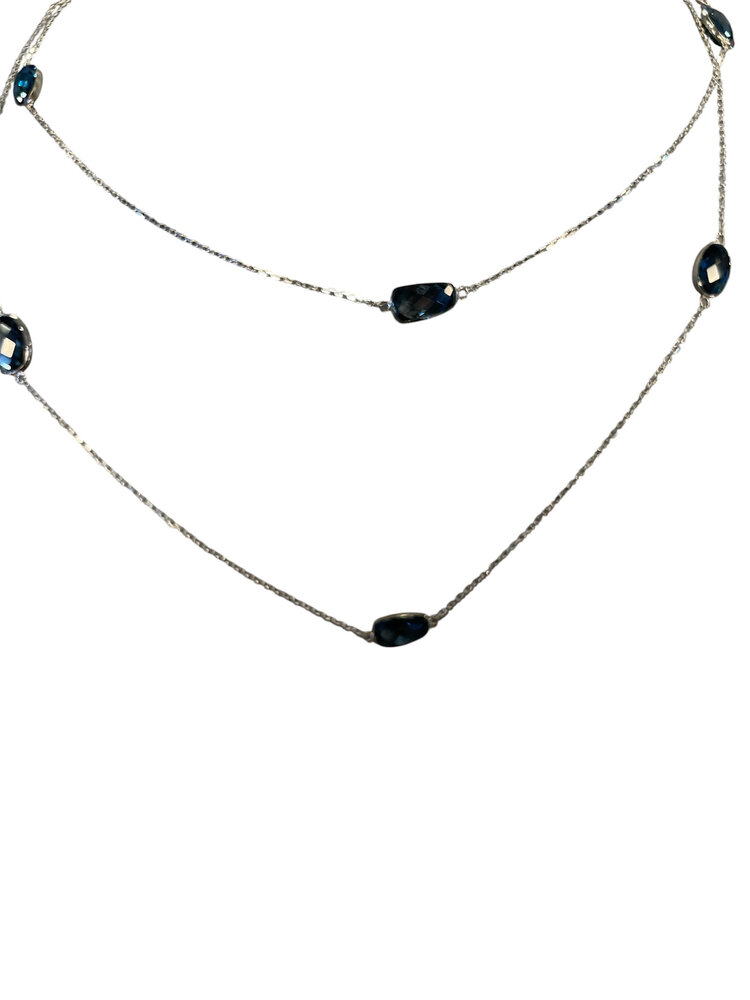 PRIMA NY (Y)14K 17.09 LB LONDON BLUE TOPAZ 10 STONE 35” BY THE YARD BEZEL SET NECKLACE